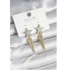 Pirinç Gold Renk Zirkon Taşlı Yıldız Model Çivi Kadın Küpe - TJ-BKP11240