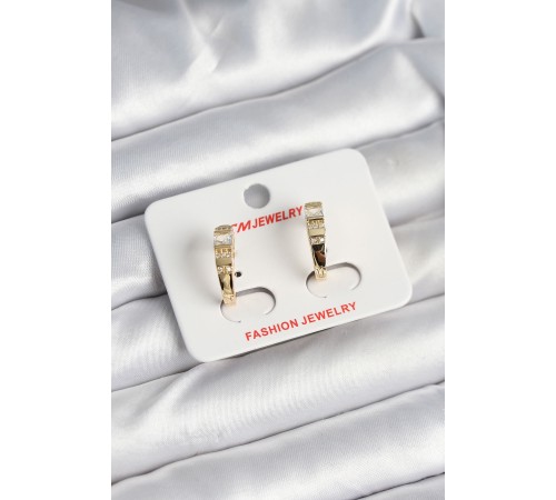 Pirinç Gold Renk Zirkon Taşlı Vintage Kadın Küpe - TJ-BKP11244