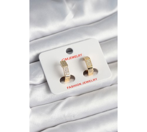 Pirinç Gold Renk Zirkon Taşlı Altıgen Kadın Küpe - TJ-BKP11245