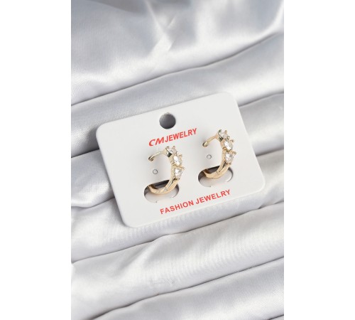 Pirinç Gold Renk Kalpli Zirkon Taşlı Kadın Küpe - TJ-BKP11246