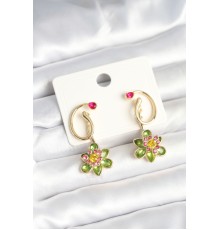 Pirinç Gold Renk Zirkon Taşlı Çiçek Model Kadın Küpe - TJ-BKP11249