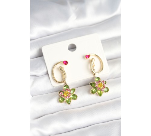 Pirinç Gold Renk Zirkon Taşlı Çiçek Model Kadın Küpe - TJ-BKP11249