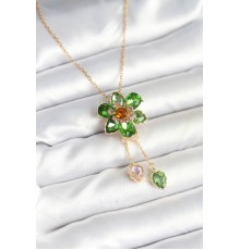 316L Çelik Zincir Gold Renk Çiçek Model Sallantılı Kadın Kolye - TJ-BKO10595