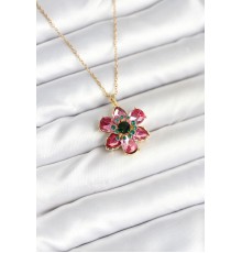 316L Çelik Zincirli Pembe Çiçek Model Kadın Kolye - TJ-BKO10597