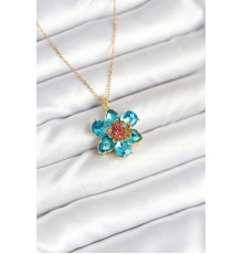 316L Çelik Zincirli Mavi Çiçek Model Kadın Kolye - TJ-BKO10598