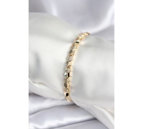 Pirinç Gold Renk Zirkon Taşlı Balık Sırtı Model Kadın Bileklik - TJ-BB7963