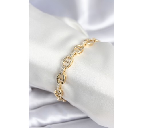 Pirinç Gold Renk Parçalı Zincir Model Kadın Bileklik - TJ-BB7966