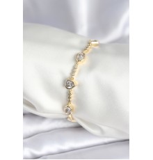 Pirinç Gold Renk Zirkon Taşlı Kalpli Model Kadın Bileklik - TJ-BB7967