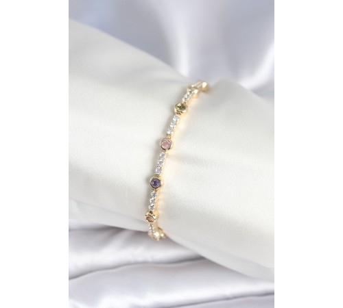 Pirinç Gold Renk Zirkon Taşlı Kadın Bileklik - TJ-BB7971