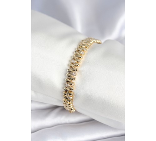 Pirinç Gold Renk Damla Model Zirkon Taşlı Kadın Bileklik - TJ-BB7972