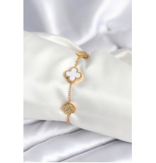 316L Çelik Zincir Zirkon Taşlı Yonca Beyaz Kadın Bileklik - TJ-BB7977