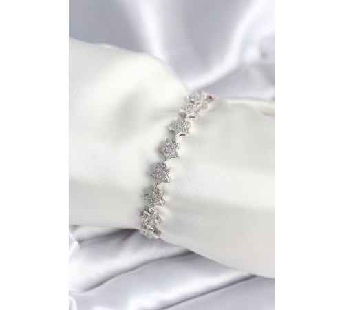 Pirinç Gümüş Renk Yıldız Model Kadın Bileklik - TJ-BB7979