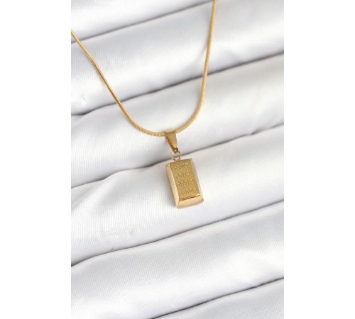 316L Çelik Gold Renk Mini Külçe Altın Model Kolye - TJ-BKO10603