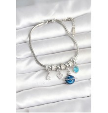 Pirinç Gümüş Renk Dünya Charmlı Kadın Bileklik - TJ-BB7988