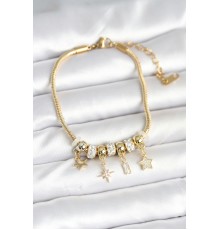 Pirinç Gold Renk Kutup Yıldızı Charmlı Kadın Bileklik - TJ-BB7991