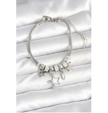 Pirinç Gümüş Renk Yıldız Charmlı Kadın Bileklik - TJ-BB7994