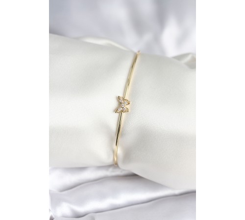 Figürlü Zirkon Taşlı Gold Renk Pirinç Kadın Bileklik - TJ-BB8002