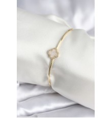 Beyaz Sedefli Yonca Model Gold Renk Kadın Bileklik - TJ-BB8005