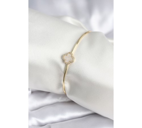 Beyaz Sedefli Yonca Model Gold Renk Kadın Bileklik - TJ-BB8005