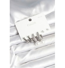 Pirinç Gümüş Renk İncili 925 Ayar Gümüş Çivi Kadın Küpe Seti - TJ-BKP11251