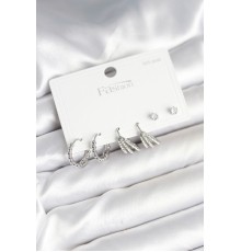 Pirinç Gümüş Renk Zirkon Taşlı 925 Gümüş Çivili Kadın Küpe Seti - TJ-BKP11254