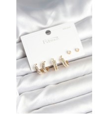 Pirinç Gold Renk Zirkon Taşlı 925 Gümüş Çivili Kadın Küpe Seti - TJ-BKP11257