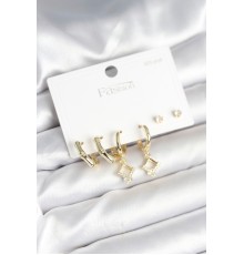 Pirinç Gold Renk 925 Ayar Gümüş Çivili Kadın Küpe Seti - TJ-BKP11260