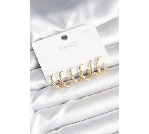 Pirinç Gold Renk Kemik Halka Model 925 Ayar Gümüş Çivili Kadın Küpe Seti - TJ-BKP11261