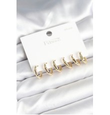 Gold Renk Pirinç Halka Model 925 Ayar Gümüş Çivili Kadın Küpe Seti - TJ-BKP11263