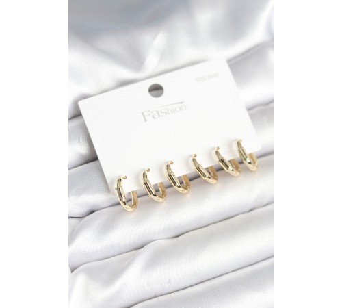 Gold Renk Pirinç Halka Model 925 Ayar Gümüş Çivili Kadın Küpe Seti - TJ-BKP11263