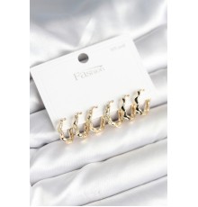 Gold Renk Pirinç Zikzak Model 925 Ayar Gümüş Çivili Kadın Küpe Seti - TJ-BKP11264