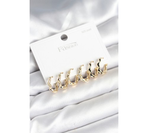 Gold Renk Pirinç Zikzak Model 925 Ayar Gümüş Çivili Kadın Küpe Seti - TJ-BKP11264