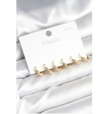 Gold Renk Pirinç Sarmal Model 925 Ayar Gümüş Çivili Kadın Küpe Seti - TJ-BKP11265