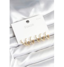 Gold Renk Burgu Halka Model 925 Ayar Gümüş Çivili Pirinç Küpe Seti - TJ-BKP11268