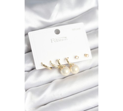 Gold Renk Pirinç 925 Ayar Gümüş Çivili Kadın Küpe Seti - TJ-BKP11269