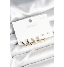 Gold Renk Pirinç Zirkon Taşlı 925 Ayar Gümüş Çivili Kadın Küpe Seti - TJ-BKP11270