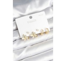 Model Gold Renk Pirinç 925 Ayar Gümüş Çivili Kadın Küpe Seti - TJ-BKP11271