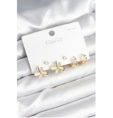 Model Gold Renk Pirinç 925 Ayar Gümüş Çivili Kadın Küpe Seti - TJ-BKP11271