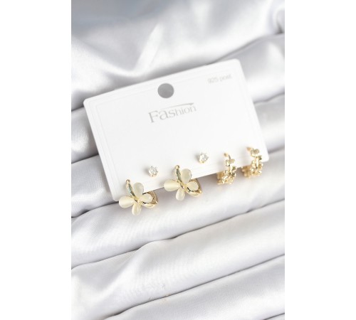 Model Gold Renk Pirinç 925 Ayar Gümüş Çivili Kadın Küpe Seti - TJ-BKP11271