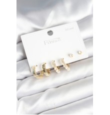 Gold Renk Pirinç Halka 925 Ayar Gümüş Çivili Kadın Küpe Seti - TJ-BKP11272