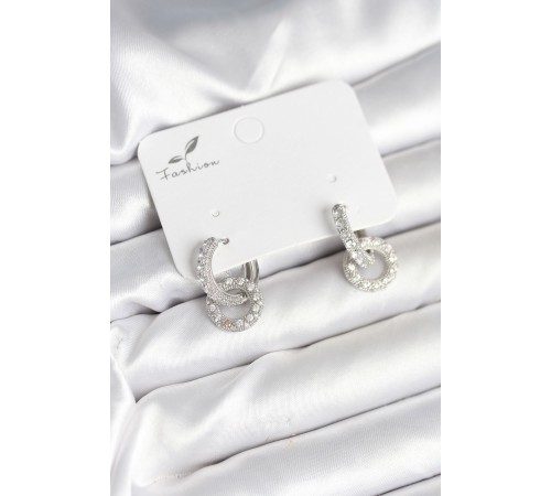 Gümüş Renk Pirinç Zirkon Taşlı Halka Model Kadın Küpe - TJ-BKP11279