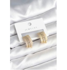 Zirkon Taşlı Şerit Model Gold Renk Pirinç Kadın Küpe - TJ-BKP11282