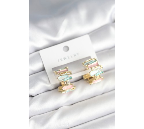 Mineli Karışık Renkli Gold Kadın Küpe - TJ-BKP11283