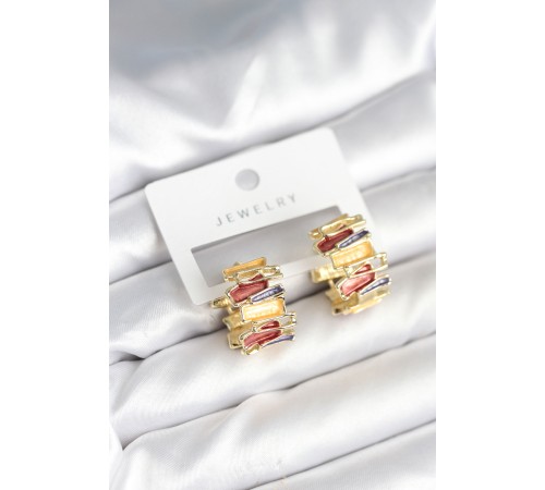 Mineli Karışık Renkli Gold Pirinç Kadın Küpe - TJ-BKP11284