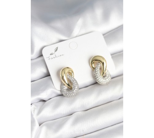 Sarmal Model Gold Gümüş Renk Pirinç Kadın Küpe - TJ-BKP11287