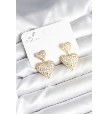 Kalp Model Zirkon Taşlı Gold Renk Pirinç Kadın Küpe - TJ-BKP11290