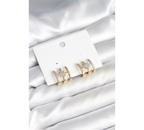 Kaburga Model Kutup Yıldızı Detaylı Gold Renk Kadın Küpe - TJ-BKP11296