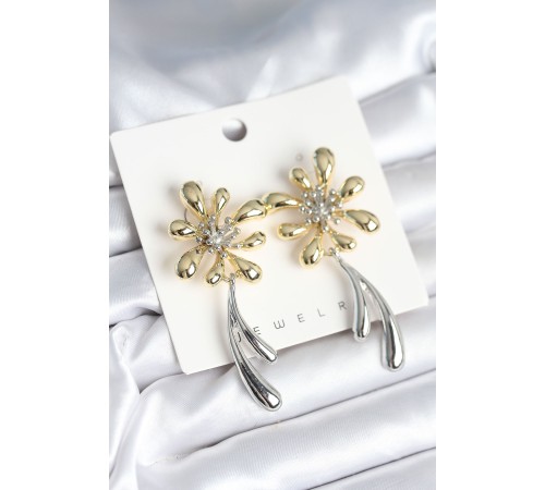 Çiçek Model Gold Gümüş Renk Kadın Küpe - TJ-BKP11298