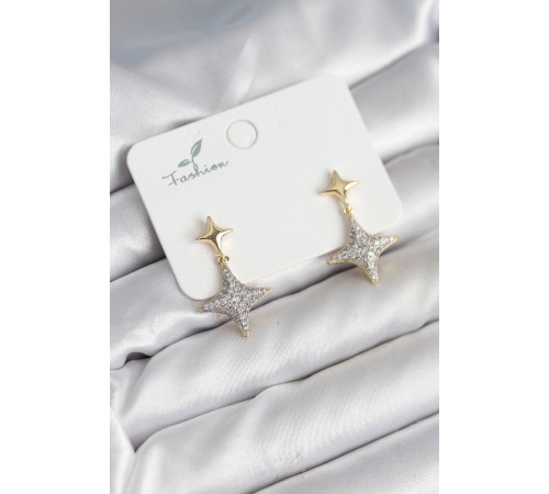 Kutup Yıldızı Pirinç Gold Renk Zirkon Taşlı Kadın Küpe - TJ-BKP11303