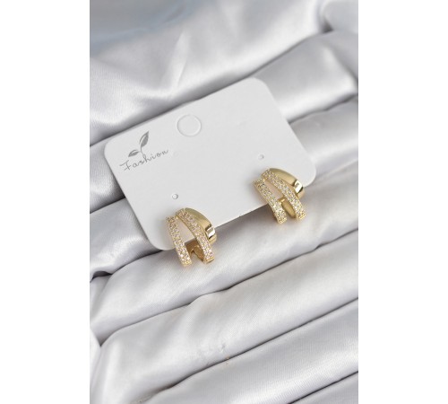 Zirkon Taşlı Gold Renk Kadın Küpe - TJ-BKP11304